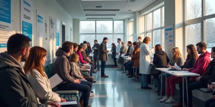 ممرضة تعطي لقاح الإنفلونزا لأحد كبار السن في عيادة ألمانية استعدادا لموسم الإنفلونزا المبكر 2025