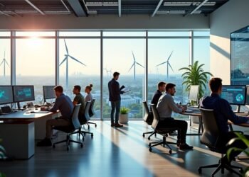 مهندس أمام محطة طاقة متجددة بألمانيا مع توربينات الرياح والألواح الشمسية