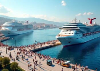 ميناء كروز مزدحم في إطار ازدهار السياحة البحرية في تركيا 2025 يعرض سفن كبيرة وبنية تحتية حديثة على ساحل البحر الأبيض المتوسط