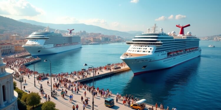ميناء كروز مزدحم في إطار ازدهار السياحة البحرية في تركيا 2025 يعرض سفن كبيرة وبنية تحتية حديثة على ساحل البحر الأبيض المتوسط