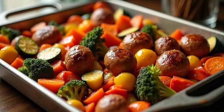 اكتشف تحضير خضروات مشوية في الفرن مع كرات براوتورست وصلصة البلسميك بالعسل لوجبة شتوية دافئة تجمع بين السهولة واللذة في دقائق
