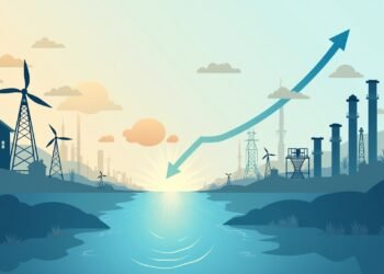 مخطط مجازي يوضح تدفق الطاقة وتأثير العقوبات على الاقتصاد، مع أنابيب رمزية وأسهم تصاعدية وهبوطية تعكس تأثير التوترات على سوق الطاقة والاقتصاد العالمي