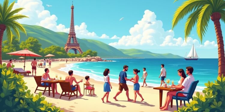 صورة بالذكاء الاصطناعي تحاكي عائلات وأزواج فرنسيين وهم يستمتعون بعطلاتهم في باريس ونيس وبوردو مع مناظر للمعالم الفرنسية المشهورة