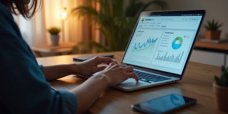 صورة بالذكاء الاصطناعي تحاكي سيدة فلبينية تتابع بيانات استخدام الإنترنت على شاشة تعرض إحصائيات عن مشاهدة المواد الإباحية في الفلبين