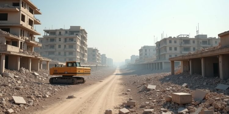 صورة بالذكاء الاصطناعي تحاكي أحياء سورية متضررة من الحرب مع أعمال إعادة إعمار جارية