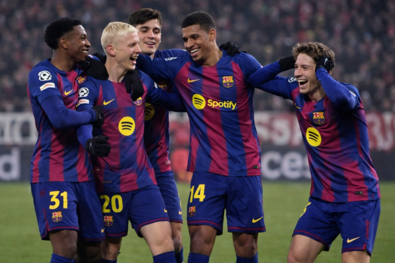 Players of FC Barcelona training at Camp Nou before their match against Real Oviedo