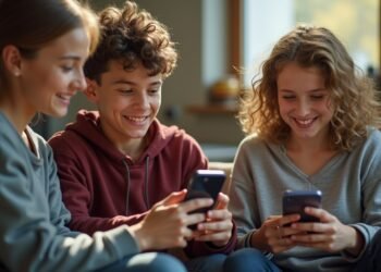 شبان يستخدمون وسائل التواصل الاجتماعي في بيئة طبيعية