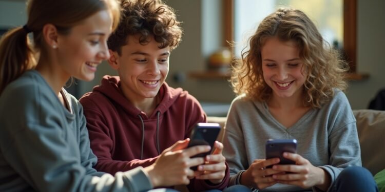 شبان يستخدمون وسائل التواصل الاجتماعي في بيئة طبيعية