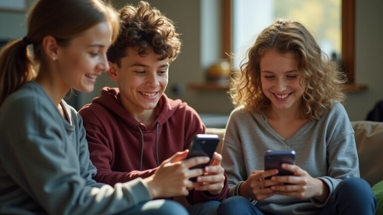 شبان يستخدمون وسائل التواصل الاجتماعي في بيئة طبيعية