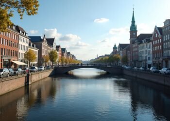 A scenic view of multiple bridges over canals in Hamburg, highlighting the city's architectural diversity and waterways.