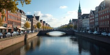 A scenic view of multiple bridges over canals in Hamburg, highlighting the city's architectural diversity and waterways.