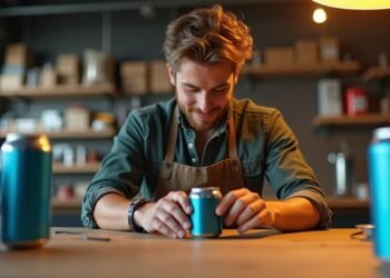 شاب يعمل في ورشة لصنع حاملي علب البيرة ثلاثية الأبعاد