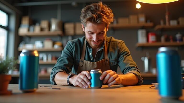 شاب يعمل في ورشة لصنع حاملي علب البيرة ثلاثية الأبعاد