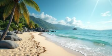 صورة واقعية لوجهات سفر ساحلية جميلة مع شواطئ رملية ومياه صافية