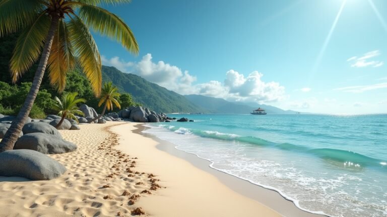 صورة واقعية لوجهات سفر ساحلية جميلة مع شواطئ رملية ومياه صافية