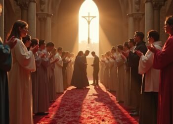 Couples receiving blessings from priests in Ludwigsburg castle during Valentine's celebration.