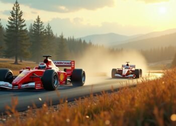 Tribute scene for Michael Schumacher featuring race cars and nature.