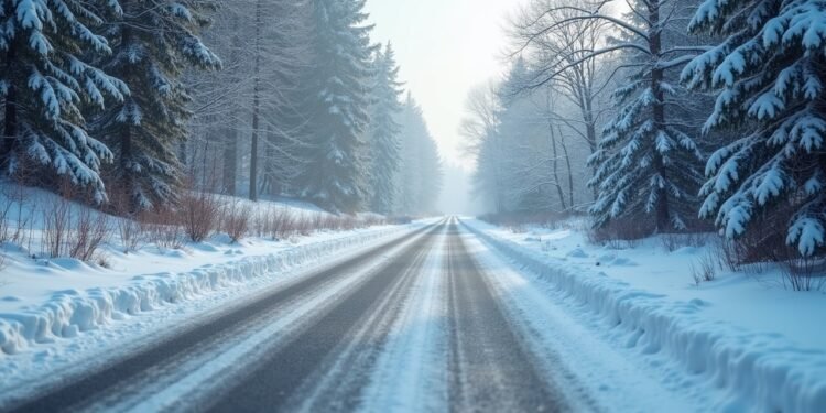صورة لطرق جليدية في ألمانيا خلال الشتاء مع تساقط ثلوج كثيفة