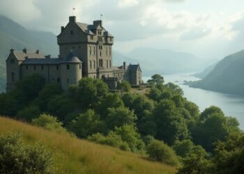 صورة قلعة اسكتلندية قديمة محاطة بالطبيعة الخلابة