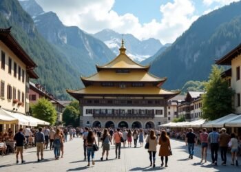 صورة واقعية للقبة الذهبية في إنسبروك، مع معالم تاريخية وسياح.