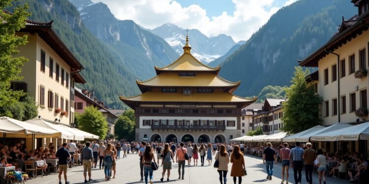 صورة واقعية للقبة الذهبية في إنسبروك، مع معالم تاريخية وسياح.