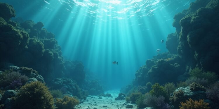 Scene depicting the unique habitat of the blanket octopus.