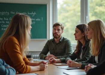 مجموعة من الشباب الألمان خلال مناقشة حول التعليم الصحي الجنسي في فصل دراسي