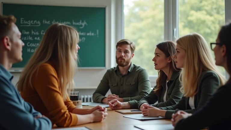 مجموعة من الشباب الألمان خلال مناقشة حول التعليم الصحي الجنسي في فصل دراسي