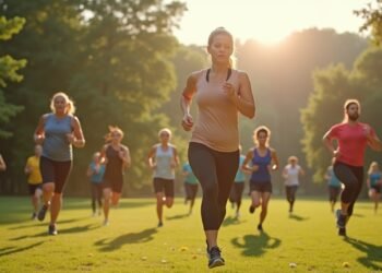 أشخاص يمارسون تمارين هوائية في الهواء الطلق