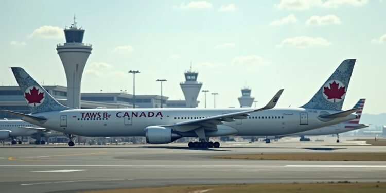 مشهد واقعي لمطار يضم طائرات من كندا والولايات المتحدة.