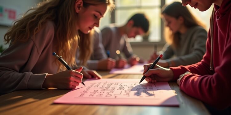 People writing Valentine's Day messages using modern technology and AI tools