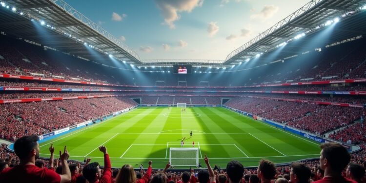 مباراة بين بايرن ميونيخ وبي إس في آيندهاوفن في ملعب كروي.