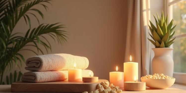 منتجات منزلية تشمل شموع معطرة وصابون يد في بيئة مريحة