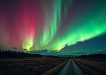 شفق قطبي يتلألأ في سماء بايرن المظلمة، بألوان حمراء وخضراء مميزة