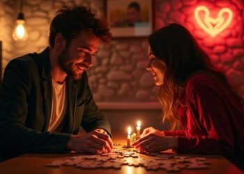 Couple enjoying a romantic moment in an escape room during Valentine's Day