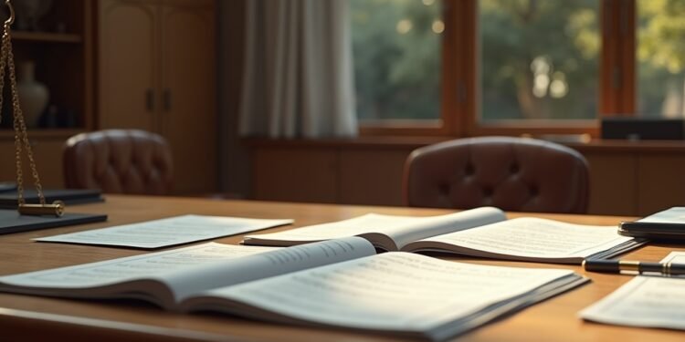 A family court setting in Germany with documents related to paternity cases.