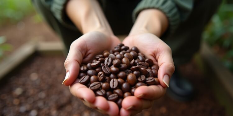 عرض لحبوب القهوة الفيتنامية أثناء تعبئتها للتصدير