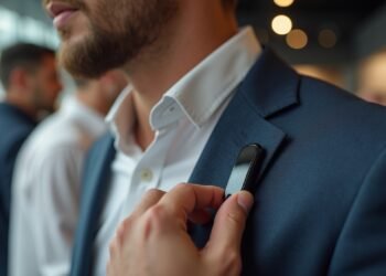 صورة بالذكاء الاصطناعي تحاكي جهاز بي القابل للارتداء من أمازون في معرض تقني