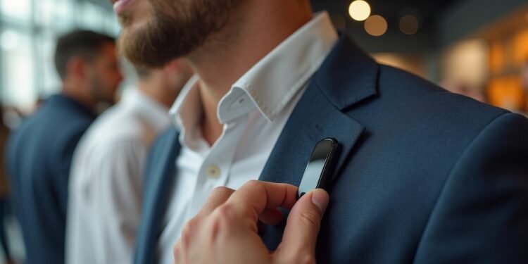 صورة بالذكاء الاصطناعي تحاكي جهاز بي القابل للارتداء من أمازون في معرض تقني