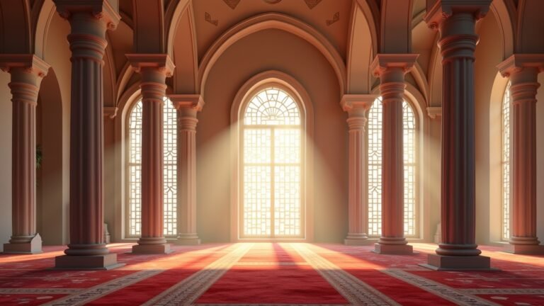 مشهد داخلي لمسجد يظهر تفاصيل الطقوس الدينية.