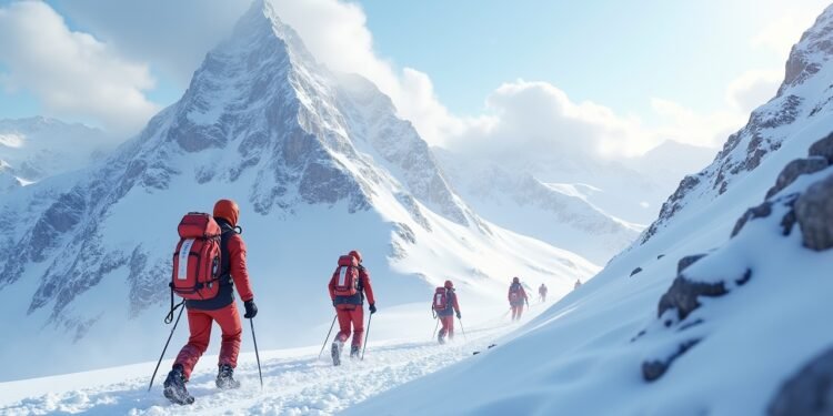 مشهد من عمليات الإنقاذ الجبلي بعد انهيار ثلجي في جبال النمسا.