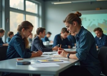 مَدْرَسَة تدريب مهني في ألمانيا حيث يتفاعل الطلاب مع الأنشطة التعليمية العملية