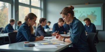 مَدْرَسَة تدريب مهني في ألمانيا حيث يتفاعل الطلاب مع الأنشطة التعليمية العملية