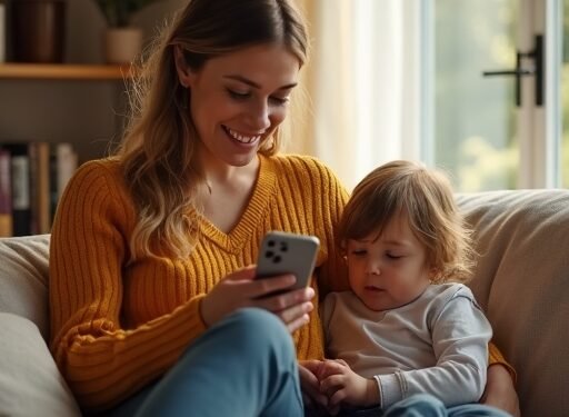 أم تلعب مع طفلها على الأريكة في المنزل