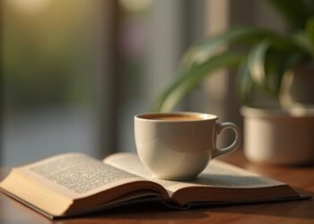 صورة حقيقية لفنجان من الإسبريسو مع كتاب بجانبه