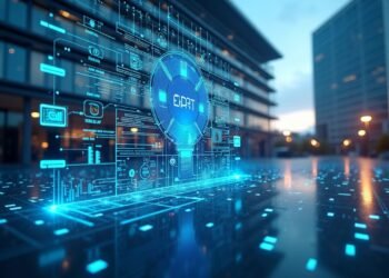 European Union building with digital technology interface