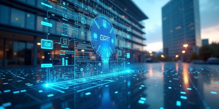 European Union building with digital technology interface