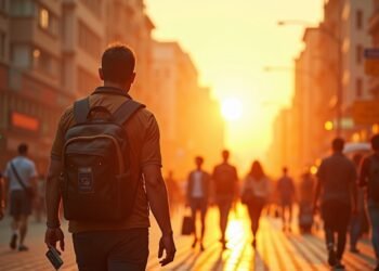A realistic scene depicting people coping with high temperatures during a heatwave in a city.