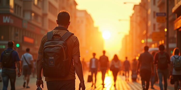 A realistic scene depicting people coping with high temperatures during a heatwave in a city.