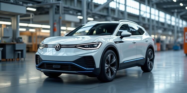 مشهد واقعي لسيارة فولكس فاجن الكهربائية الجديدة آي دي تيغوان في مصنع ألماني